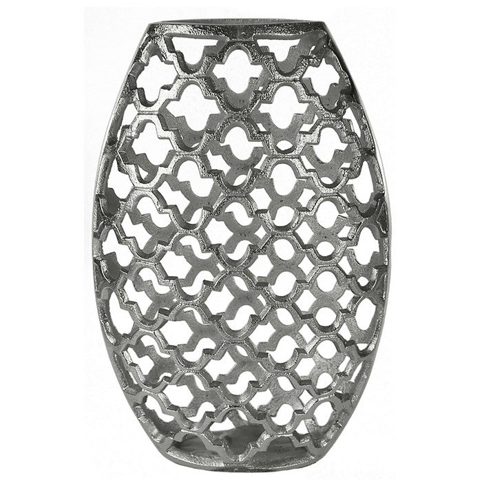 Metal Vase with Quatrefoil Cutout Design, Silver, Small