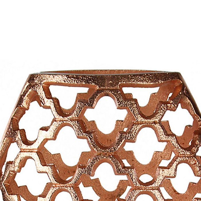 Metal Vase with Quatrefoil Cutout Design, Rose Gold, Small
