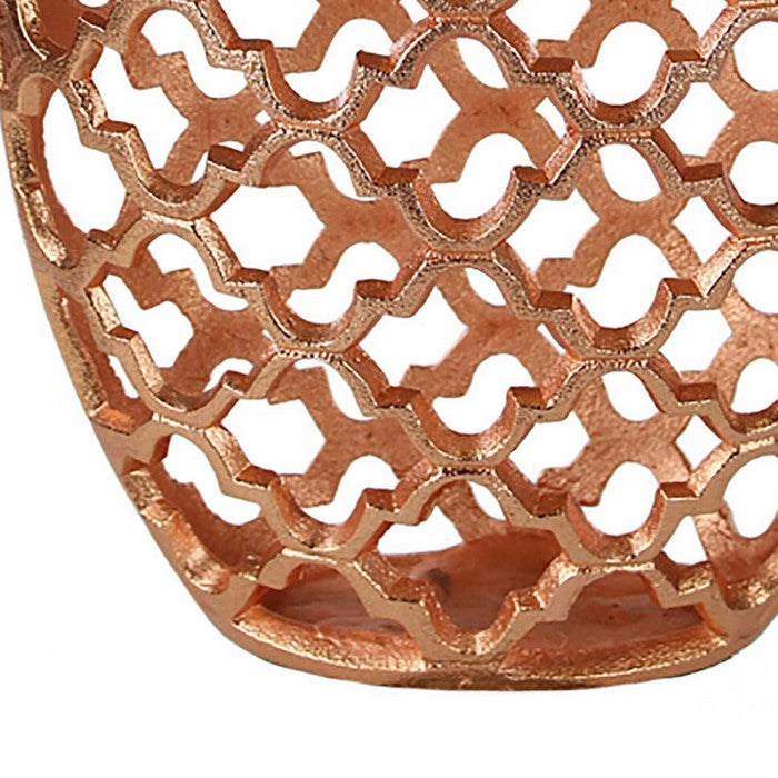 Metal Vase with Quatrefoil Cutout Design, Rose Gold, Small