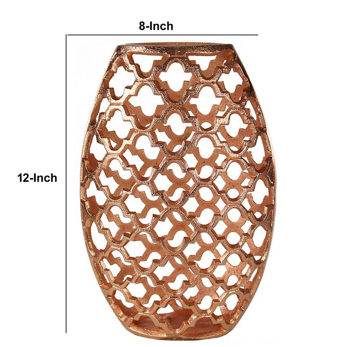 Metal Vase with Quatrefoil Cutout Design, Rose Gold, Small