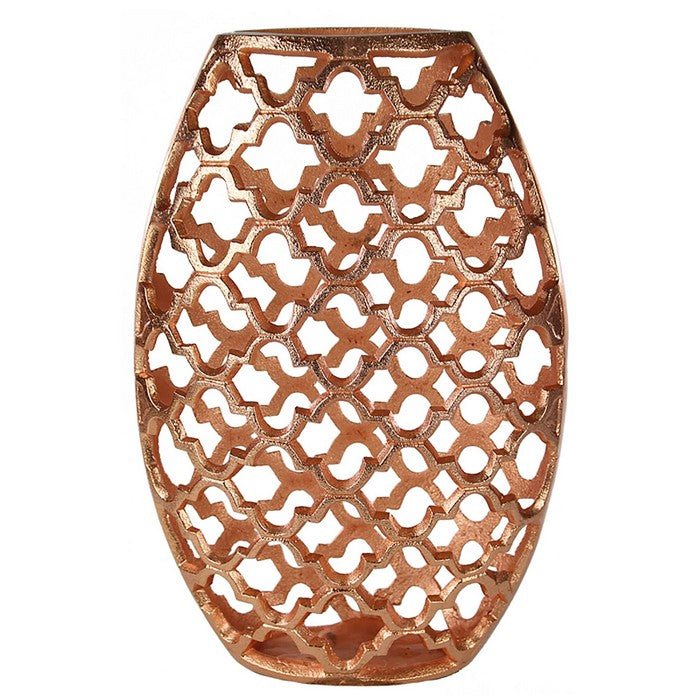 Metal Vase with Quatrefoil Cutout Design, Rose Gold, Small