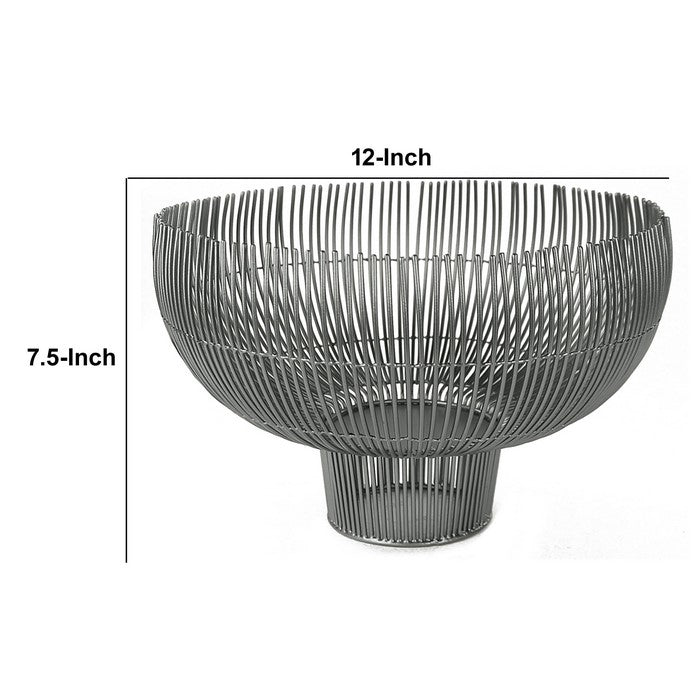 Metal Bowl with Open Wire Design, Gray