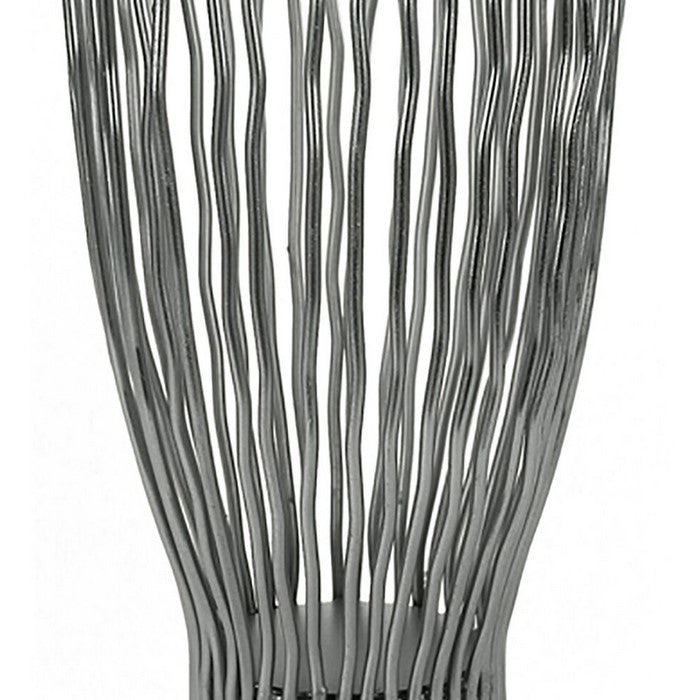 Metal Pillar Candle Holder with Wavy Wires, Gray