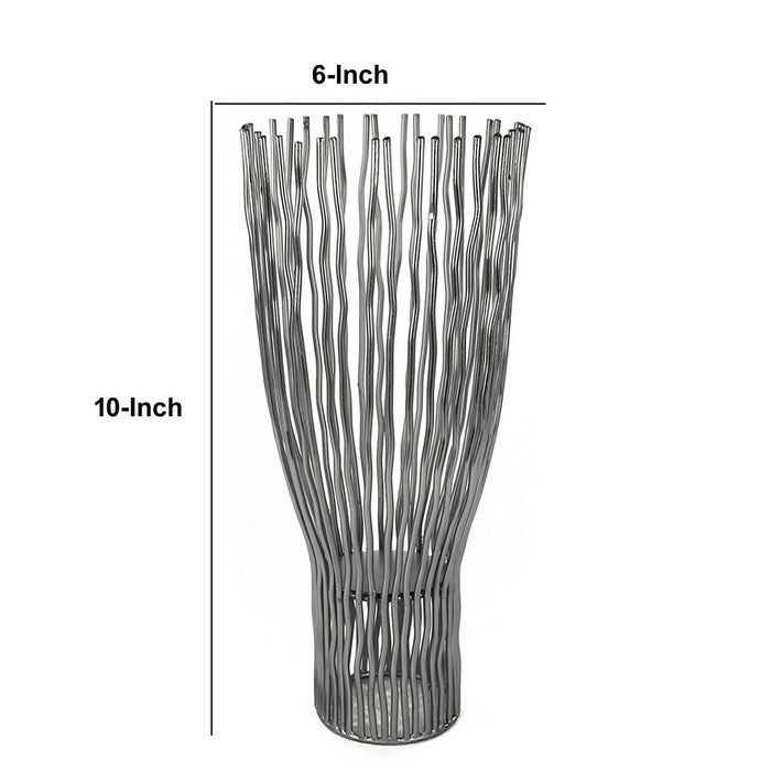 Metal Pillar Candle Holder with Wavy Wires, Gray