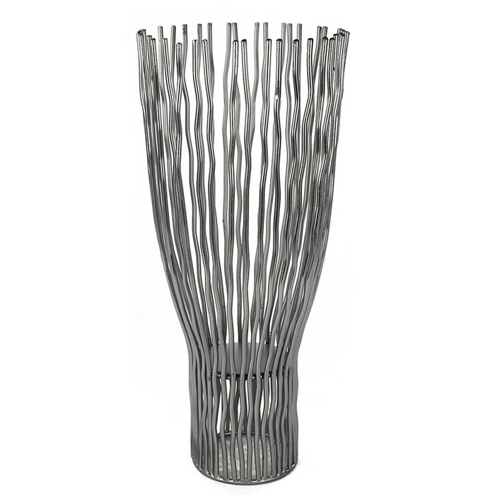 Metal Pillar Candle Holder with Wavy Wires, Gray