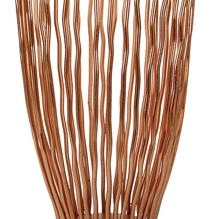 Metal Pillar Candle Holder with Wavy Wires, Rose Gold