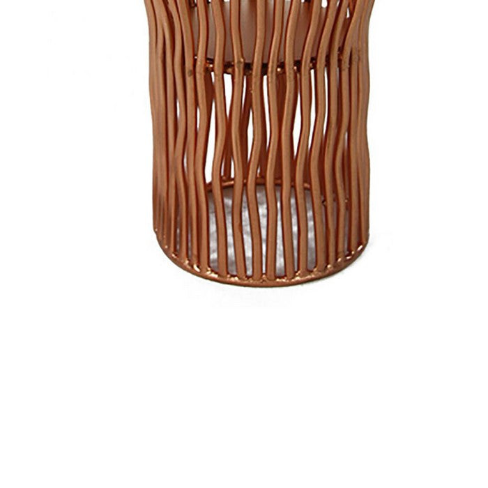 Metal Pillar Candle Holder with Wavy Wires, Rose Gold