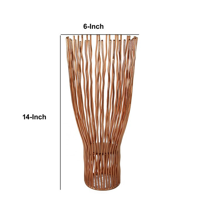 Metal Pillar Candle Holder with Wavy Wires, Rose Gold