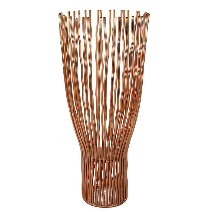 Metal Pillar Candle Holder with Wavy Wires, Rose Gold