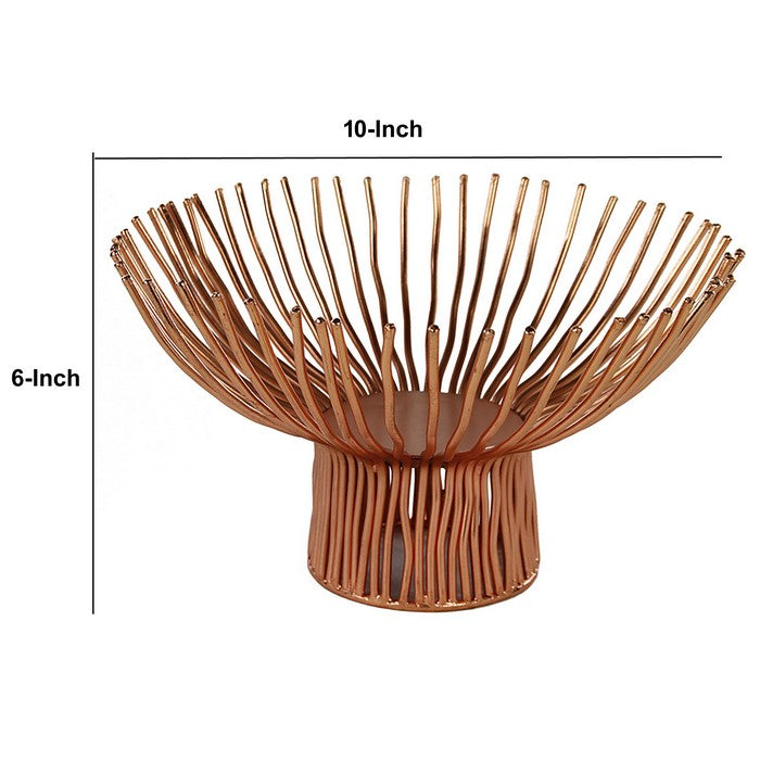 Decorative Metal Bowl with Open Wire Design, Rose Gold