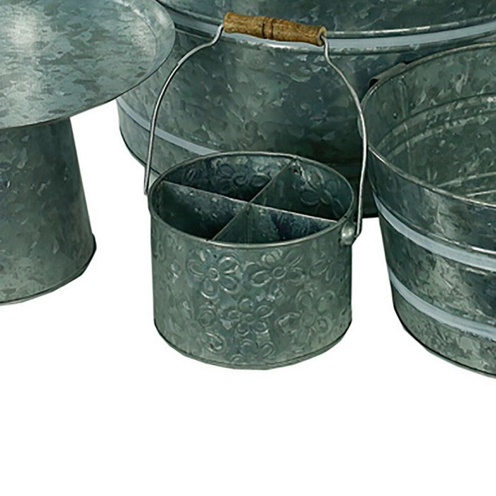 Galvanized Metal Party Tubs with Handles, Gray, Set of 6