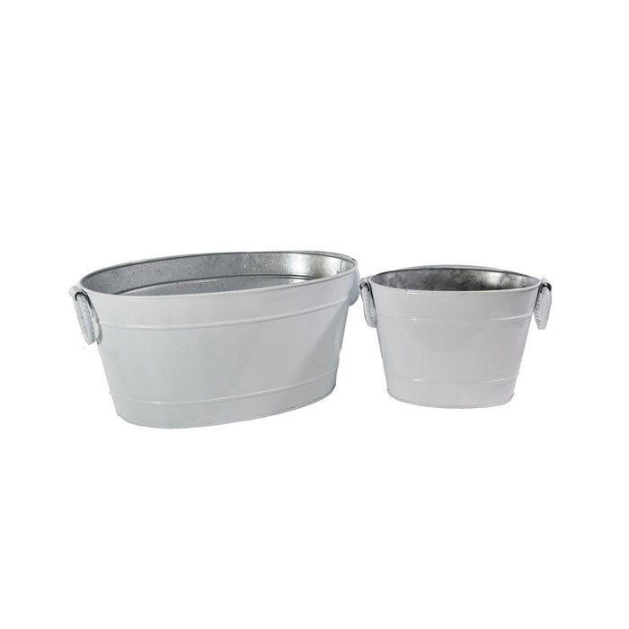 Metal Tubs with Rope Style Ring Handles, White, Set of 4