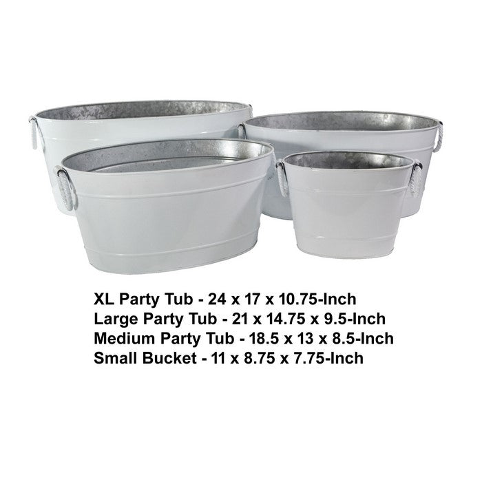 Metal Tubs with Rope Style Ring Handles, White, Set of 4