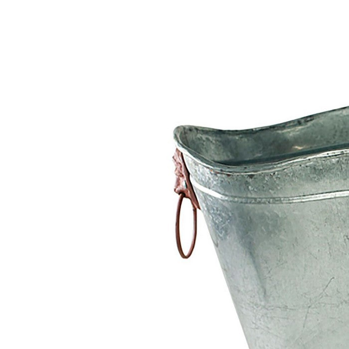Metal Tubs with Lion Head Ring Handles, Gray and Brown, Set of 2