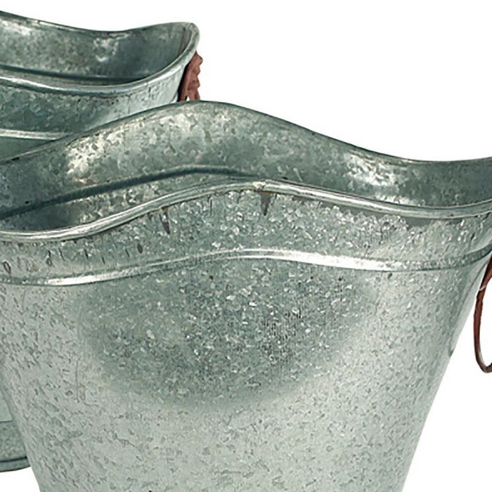 Metal Tubs with Lion Head Ring Handles, Gray and Brown, Set of 2