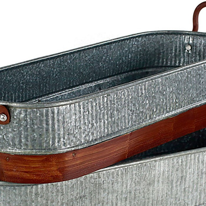 Metal Planters with Ribbed Body, Gray and Brown, Set of 2