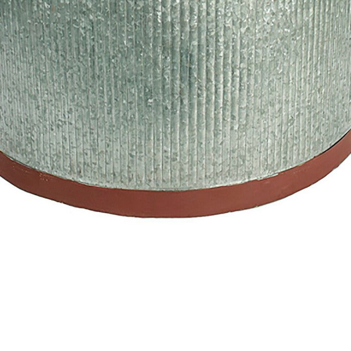 Round Metal Planters with Ribbed Body, Gray and Brown, Set of 2