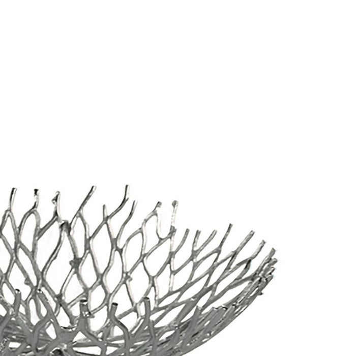 Metal Decorative Bowls with Twigs Design, Silver, Set of 2