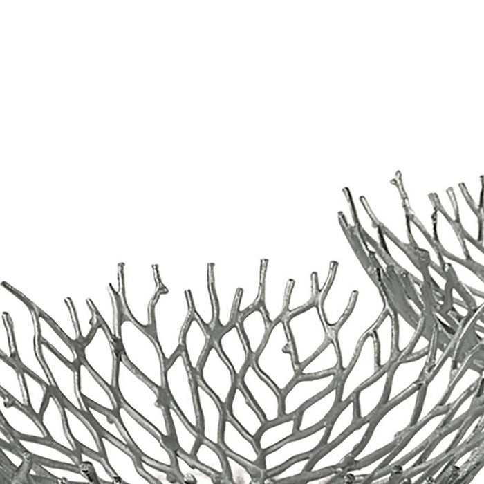 Metal Decorative Bowls with Twigs Design, Silver, Set of 2