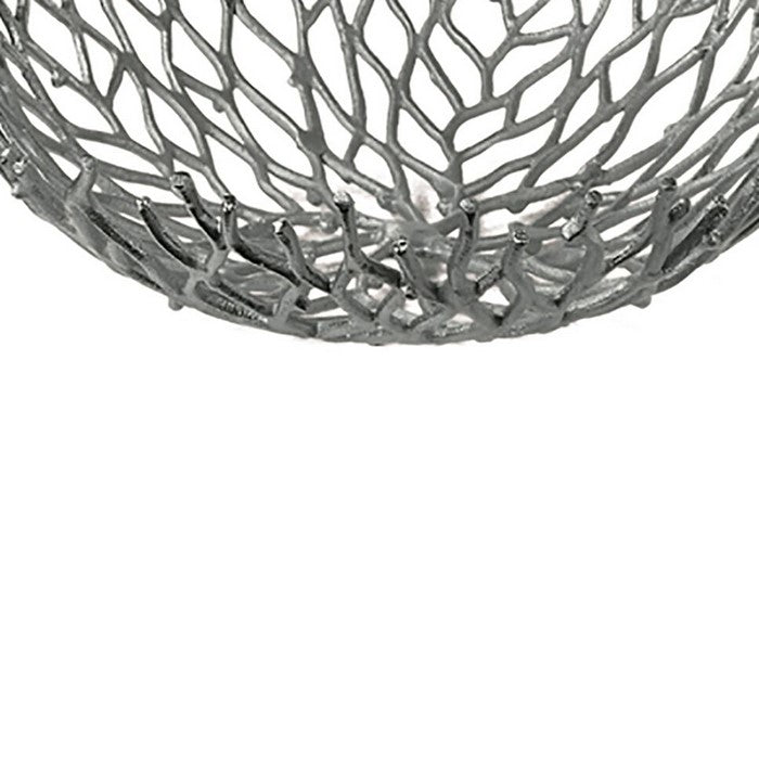 Metal Decorative Bowls with Twigs Design, Silver, Set of 2