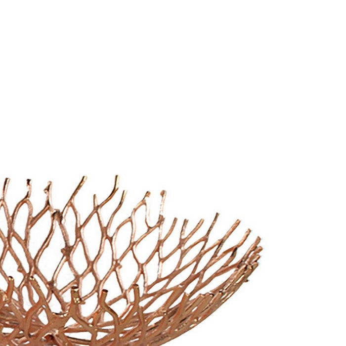Metal Decorative Bowls with Twigs Design, Rose Gold, Set of 2