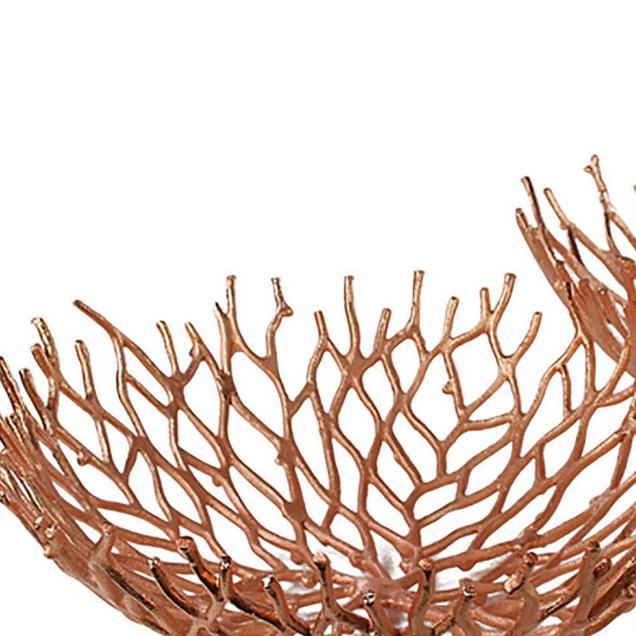 Metal Decorative Bowls with Twigs Design, Rose Gold, Set of 2