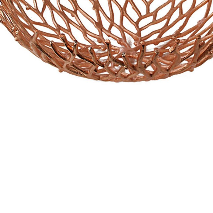 Metal Decorative Bowls with Twigs Design, Rose Gold, Set of 2