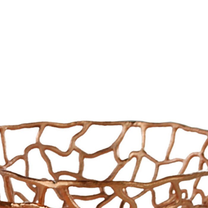 Decorative Metal Bowls with Cutout Design, Rose Gold, Set of 2