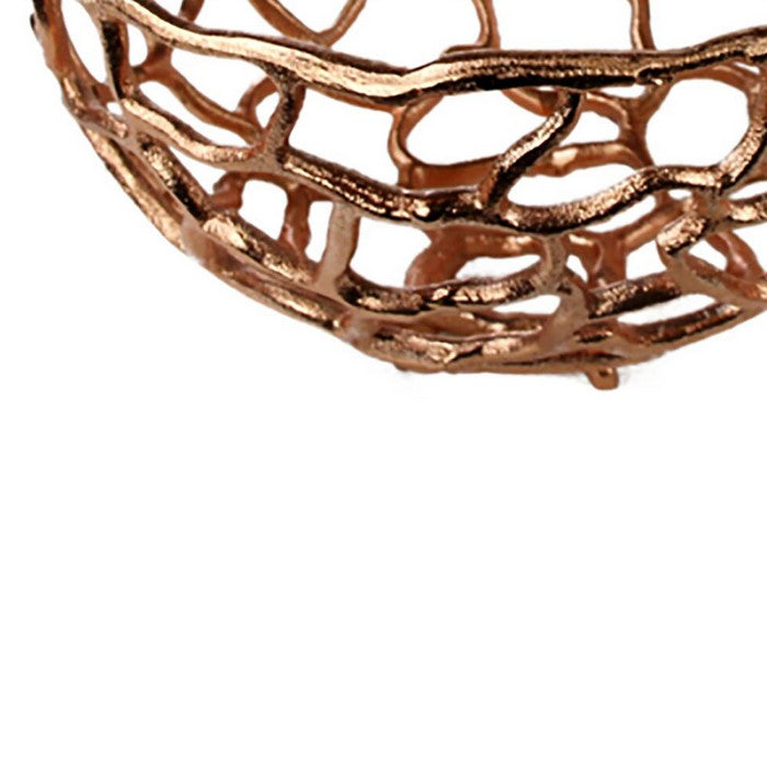 Decorative Metal Bowls with Cutout Design, Rose Gold, Set of 2