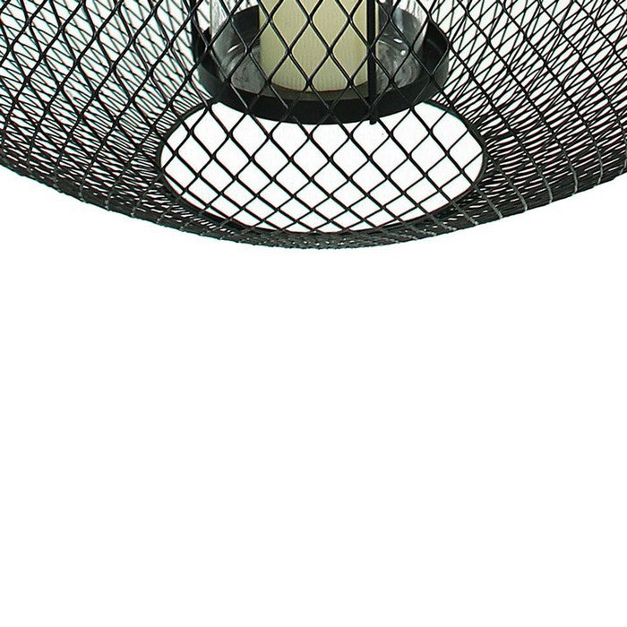 Metal Lantern with Glass Hurricane and Rope Handle, Black