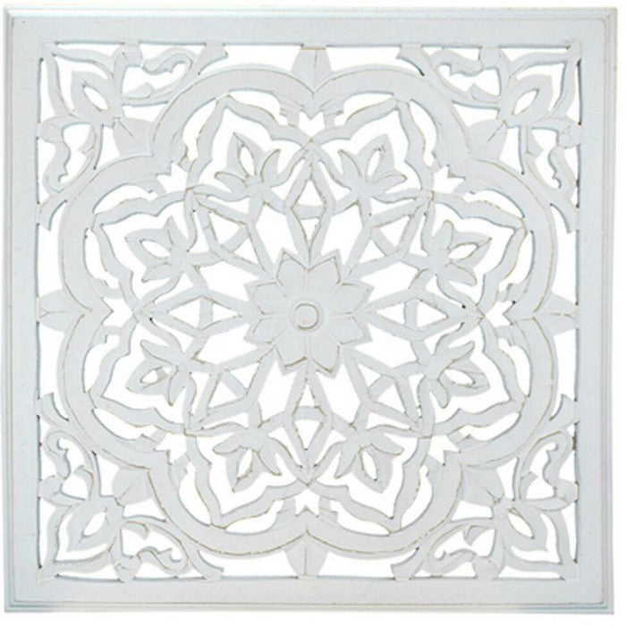 Wooden Decorative Wall Panels with Floral Design, White and Gray, Set of 2