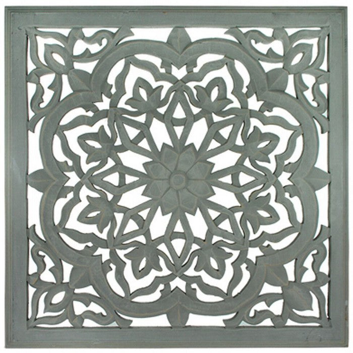Wooden Decorative Wall Panels with Floral Design, White and Gray, Set of 2