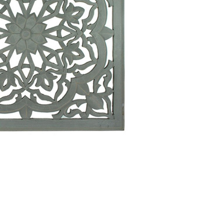 Wooden Decorative Wall Panels with Floral Design, White and Gray, Set of 2
