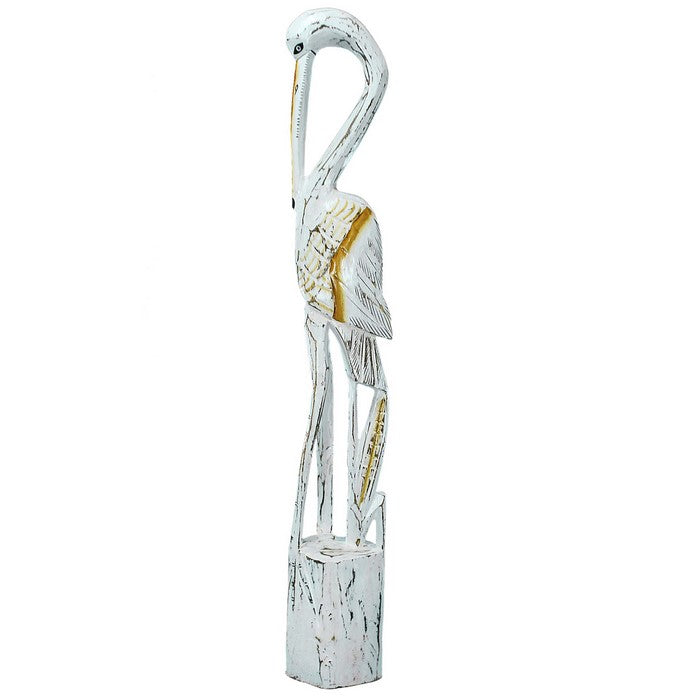 Wooden Heron Figurines with Vibrant motifs, Multicolor, Assortment of 2