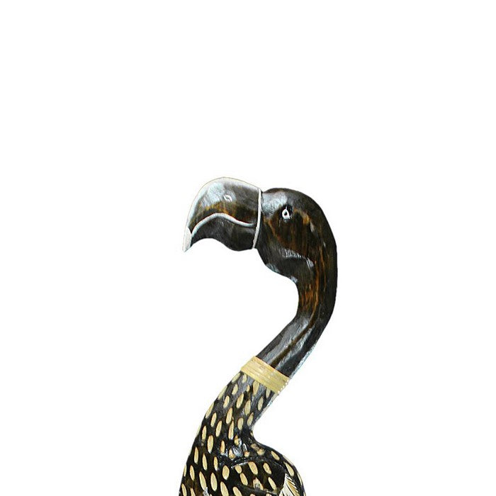 Wooden Heron Figurine with Vibrant Motif, Black