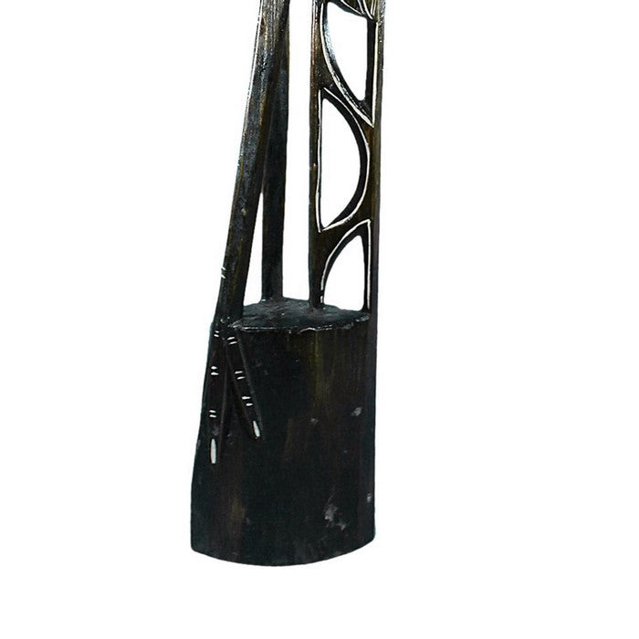Wooden Heron Figurine with Vibrant Motif, Black