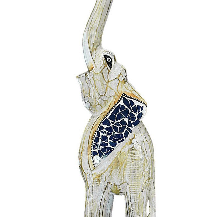 Wooden Elephant Figurine with Extra Long Legs, Multicolor