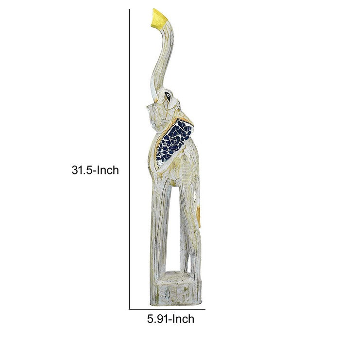 Wooden Elephant Figurine with Extra Long Legs, Multicolor
