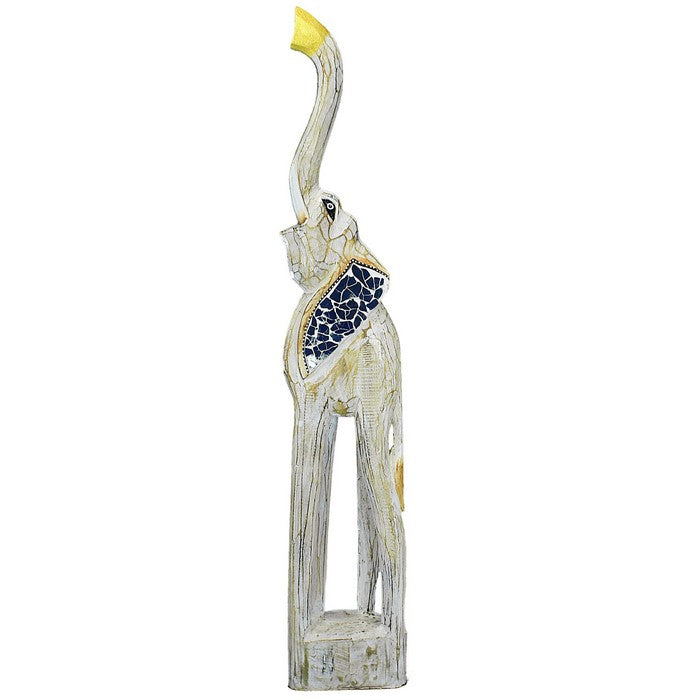 Wooden Elephant Figurine with Extra Long Legs, Multicolor