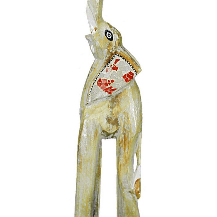 Wooden Elephant Figurine with Extra Long Legs, Multicolor