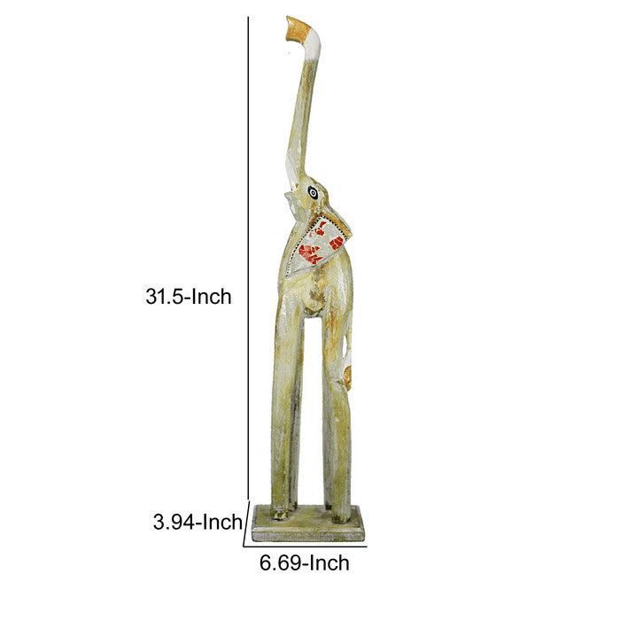 Wooden Elephant Figurine with Extra Long Legs, Multicolor