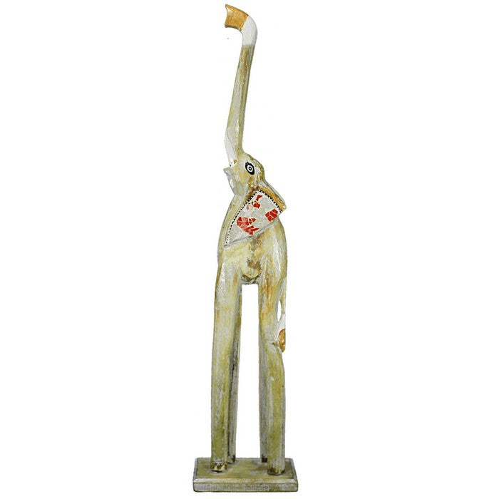 Wooden Elephant Figurine with Extra Long Legs, Multicolor
