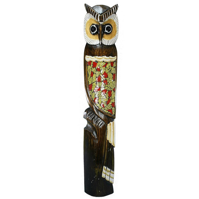 Wooden Owl Figurines with Motifs, Multicolor, Assortment of 2, Small