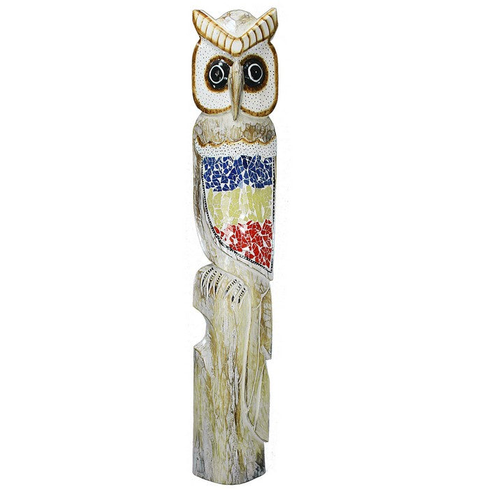 Wooden Owl Figurines with Motifs, Multicolor, Assortment of 2, Small