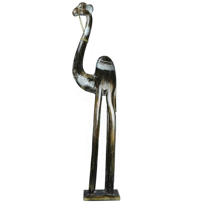 Wooden Decorative Camel Figurine with Extra Long Legs, Brown and Black