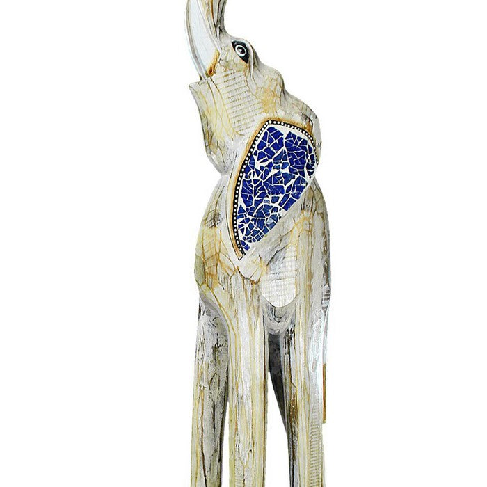 Wooden Elephant Figurine with Extra Long Legs, Multicolor