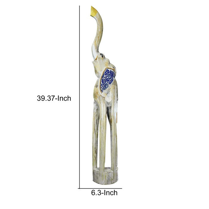 Wooden Elephant Figurine with Extra Long Legs, Multicolor