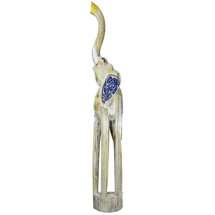 Wooden Elephant Figurine with Extra Long Legs, Multicolor