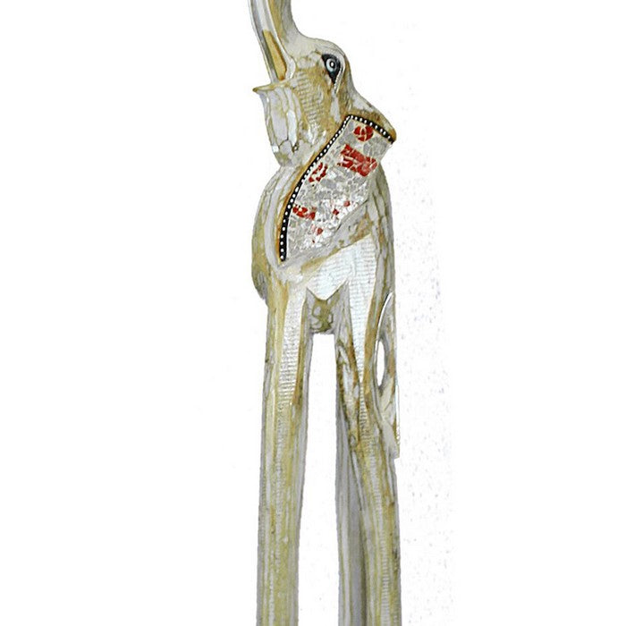 Wooden Elephant Figurine with Extra Long Legs, Multicolor