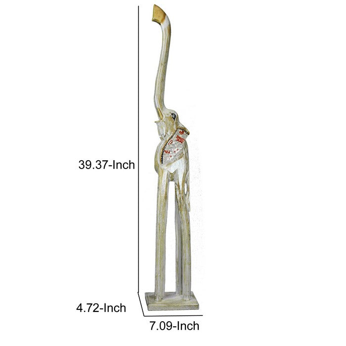 Wooden Elephant Figurine with Extra Long Legs, Multicolor